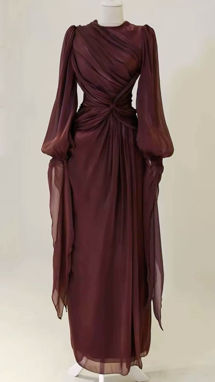 Modest Long Sleeves Sheath Chiffon Elegant Long Formal Party Dress, D783