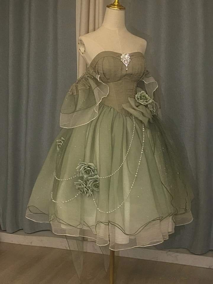 Green Off Shoulder A-Line Floral Short Party Dress Cute Mini Birthday Dress, D792