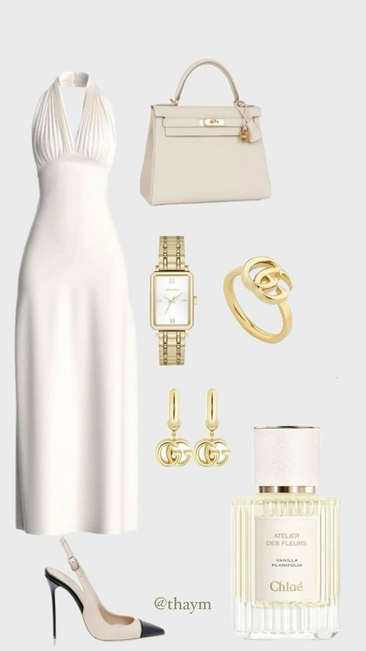 Elegantes, elfenbeinfarbenes Neckholder-Etuikleid, langes Partykleid, formelles Abendkleid, D825