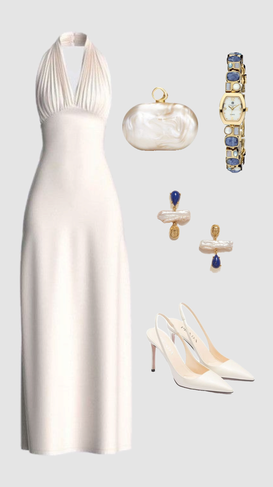 Elegantes, elfenbeinfarbenes Neckholder-Etuikleid, langes Partykleid, formelles Abendkleid, D825