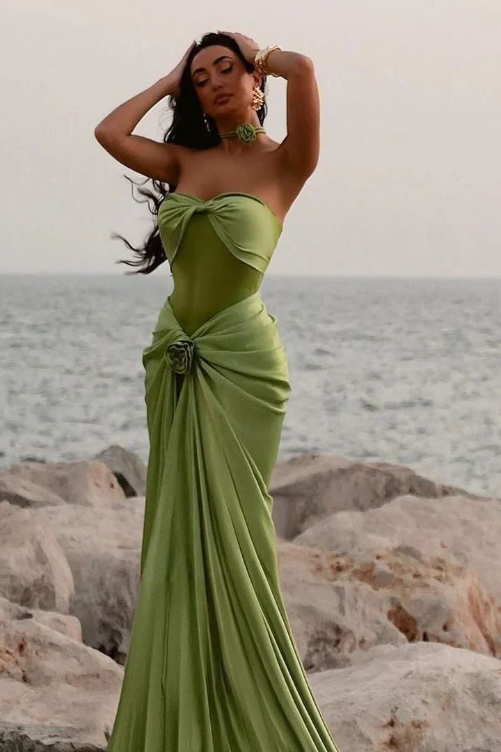 Elegant Green Sweetheart Satin Mermaid Long Formal Party Dress MD7433