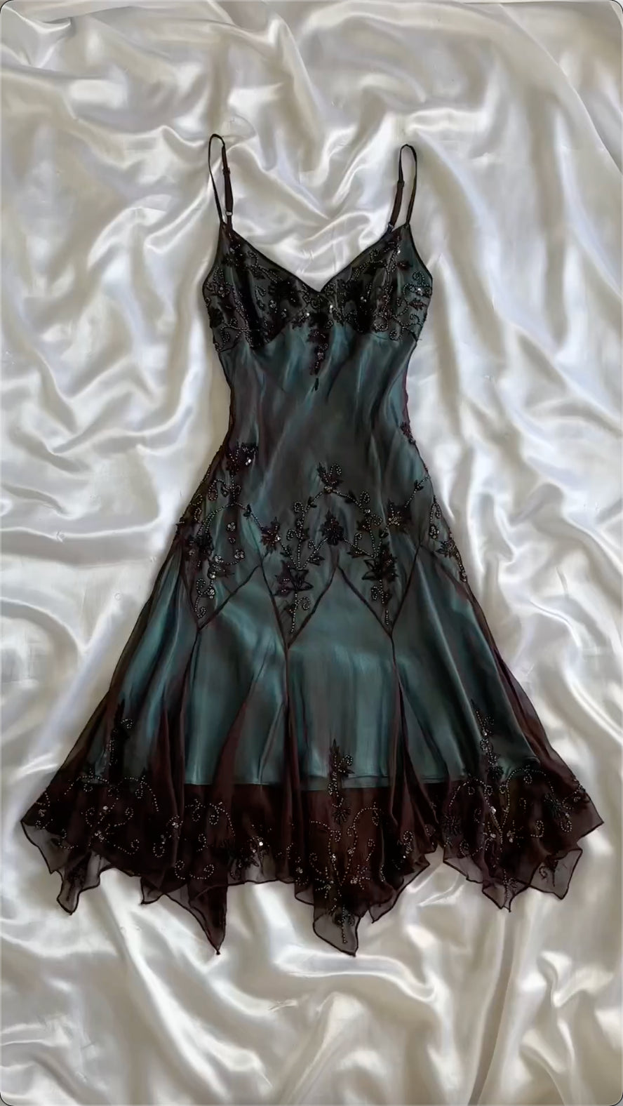 Spaghetti Straps Blue Chiffon Beading Vintage Midi Party Dress Evening Dresses, D893