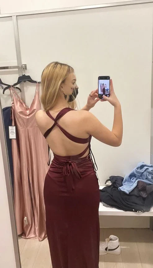Robe de bal longue en satin bleu roi à col en V et coupe sirène MD7524