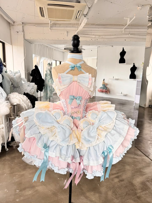 Unique Homecoming Dress Halter Cascade Bowknot Back to School Outfits Party Dress D7721