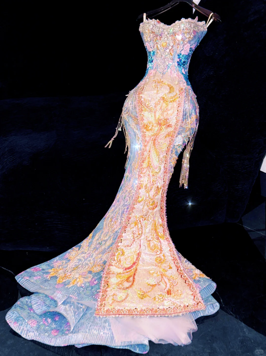 Wunderschönes funkelndes Sweetheart Perlen Pailletten Stickerei Design Elegantes Meerjungfrau Ballkleid Abendkleid D1697