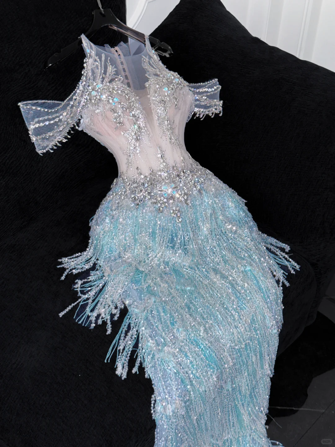 Shiny Light Blue Beaded Sequined Design Mermaid Prom Dress Evening Dress D1689