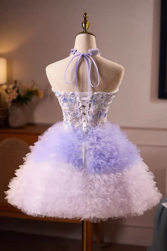 Unique Homecoming Dress Sweetheart Flower Tulle Cascade Back to School Outfits Party Dress D7805