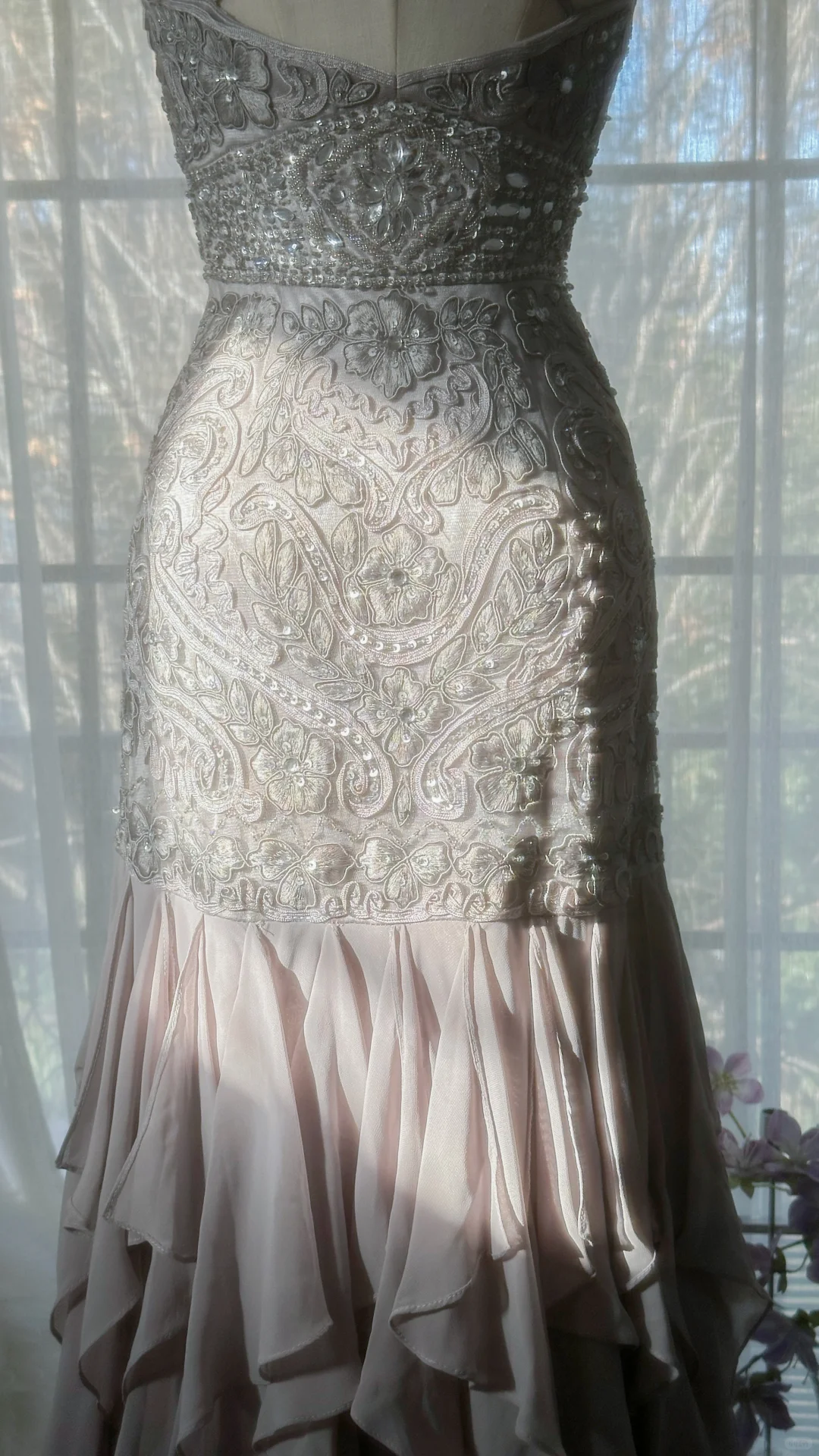 Light Lilac Straps Mermaid Beading Ruffles Long Evening Dress Birthday Outfits, D872