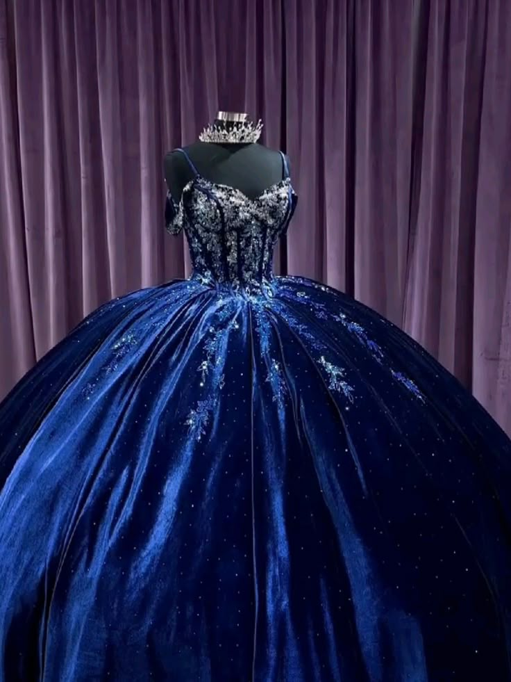 Navy Blue Off Shoulder A-Line Velvet Quinceanera Dress Birthday Ball Gown, D873