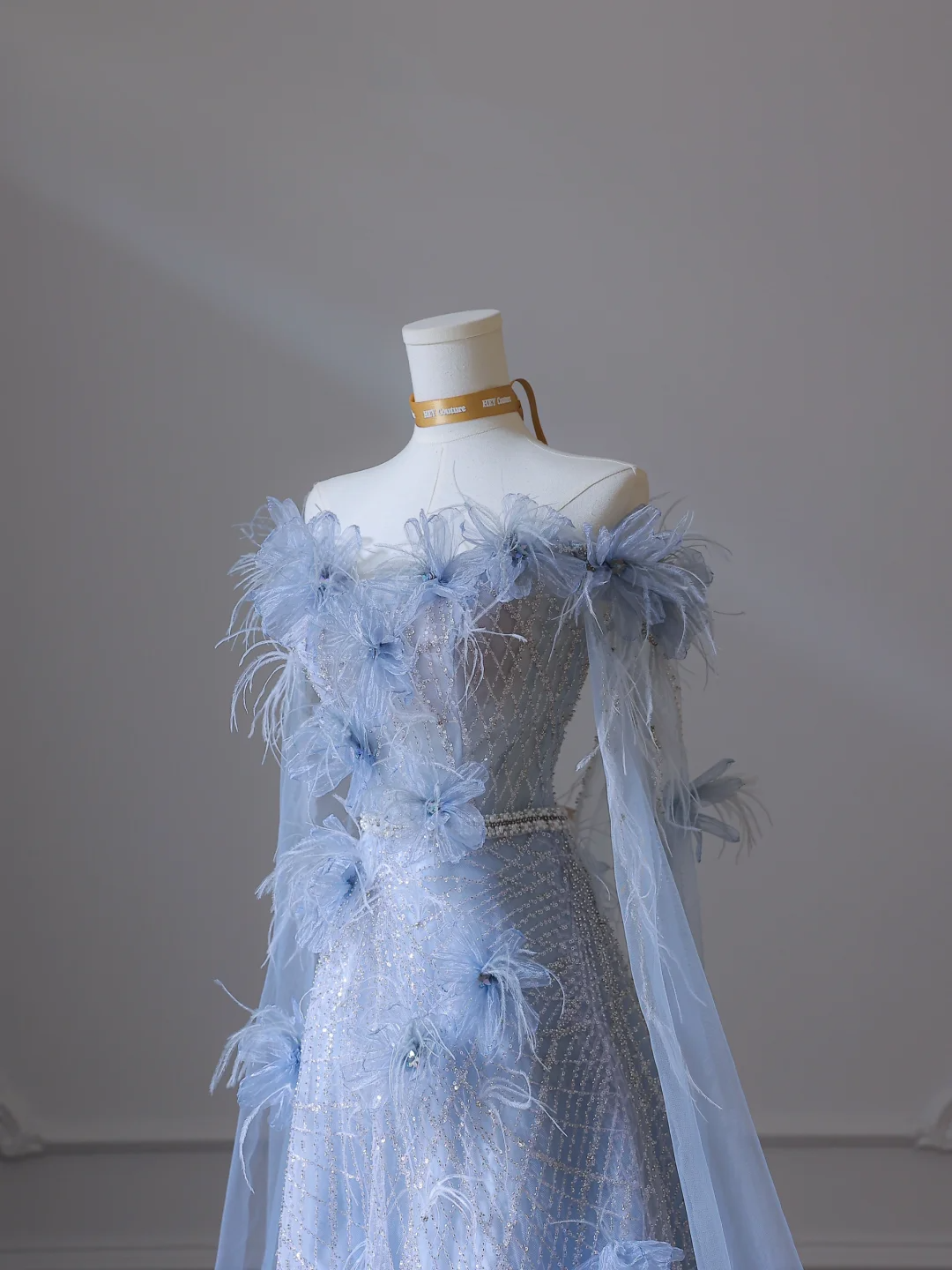 Elegant Blue Off Shoulder A-Line Floral Long Formal Prom Dress Birthday Outfits, D908