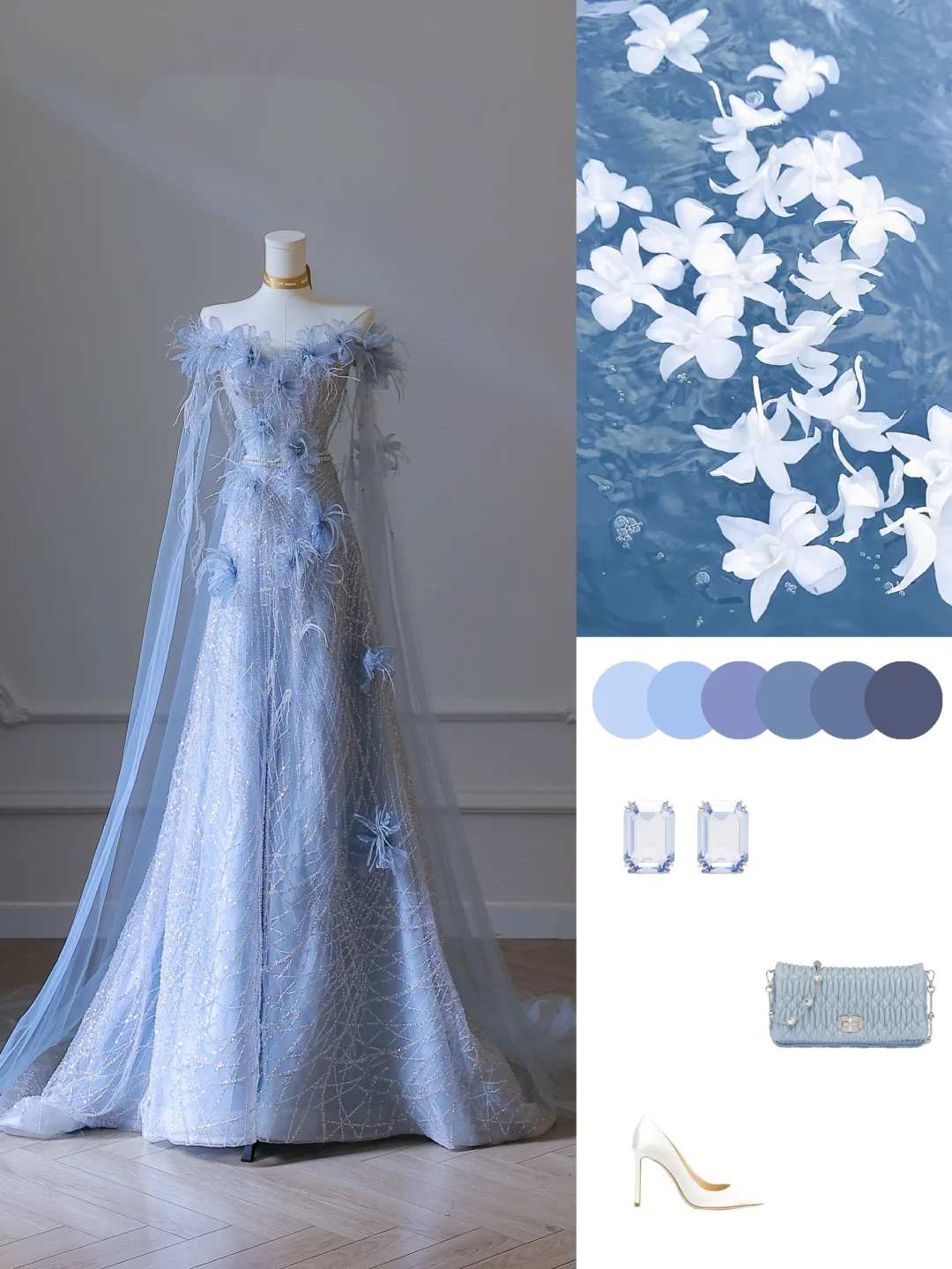 Elegant Blue Off Shoulder A-Line Floral Long Formal Prom Dress Birthday Outfits, D908