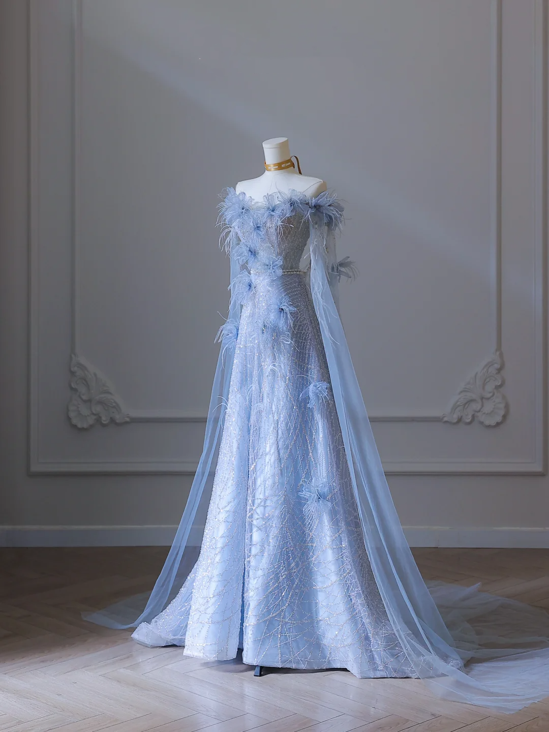 Elegant Blue Off Shoulder A-Line Floral Long Formal Prom Dress Birthday Outfits, D908