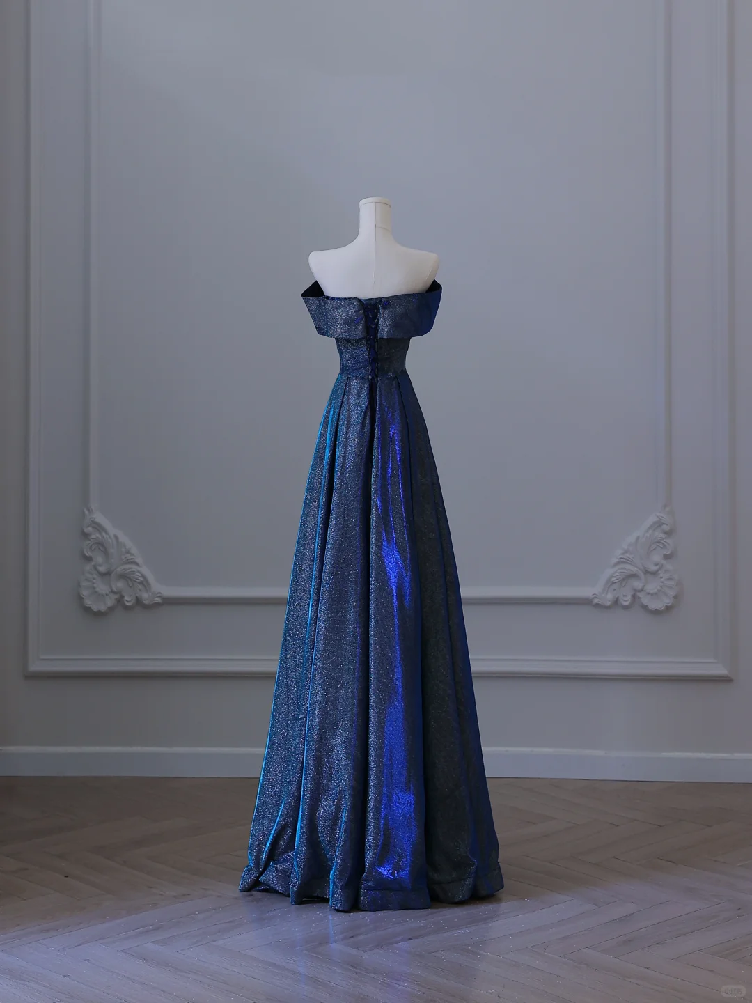 Elegant Navy Blue Off Shoulder A-Line Long Formal Prom Dress Birthday Outfits, D909