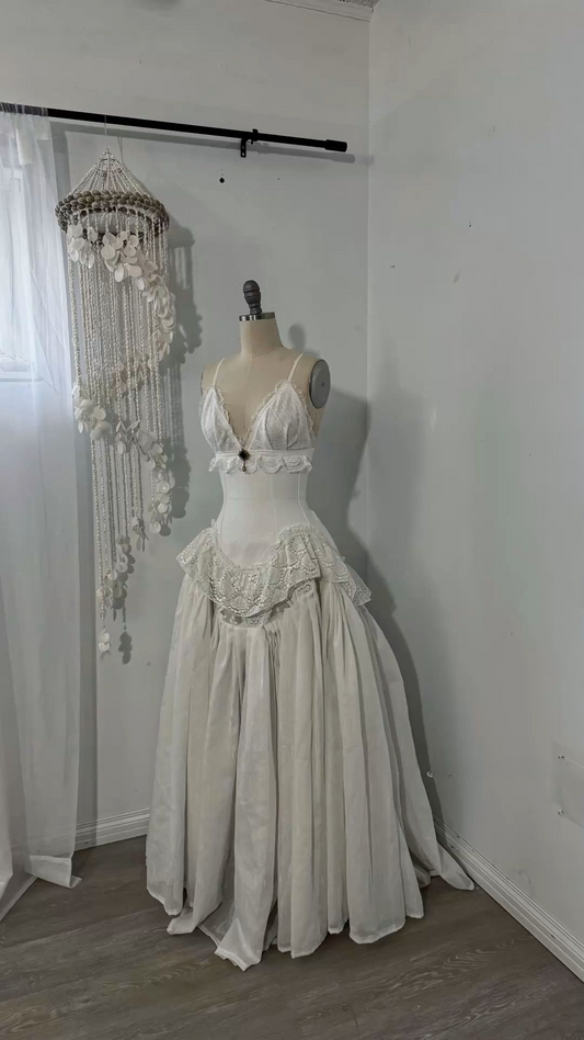 Weiße Spaghettiträger A-Linie Spitze Lange Partykleider Vintage Brautkleider, D1209