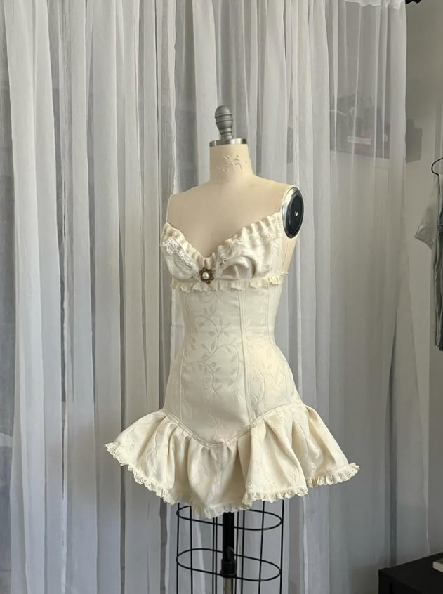 Vintage Beige Spaghetti Strap A-line Satin Lace-up Short Party Dresses Homecoming Dresses, D1324