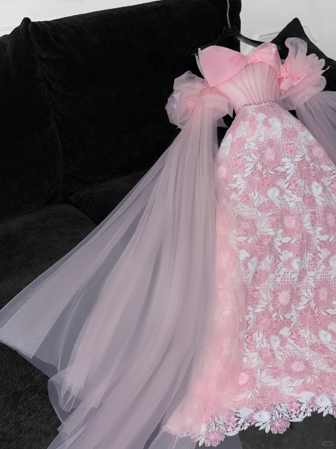 Vintage Pink Applique Bow Design A-Line Prom Dress Evening Dress D1688