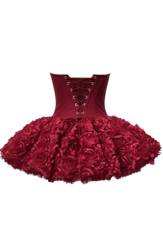 Fashionable Homecoming Dress Strapless Flower Cascade Back to School Outfits Party Dress D7851