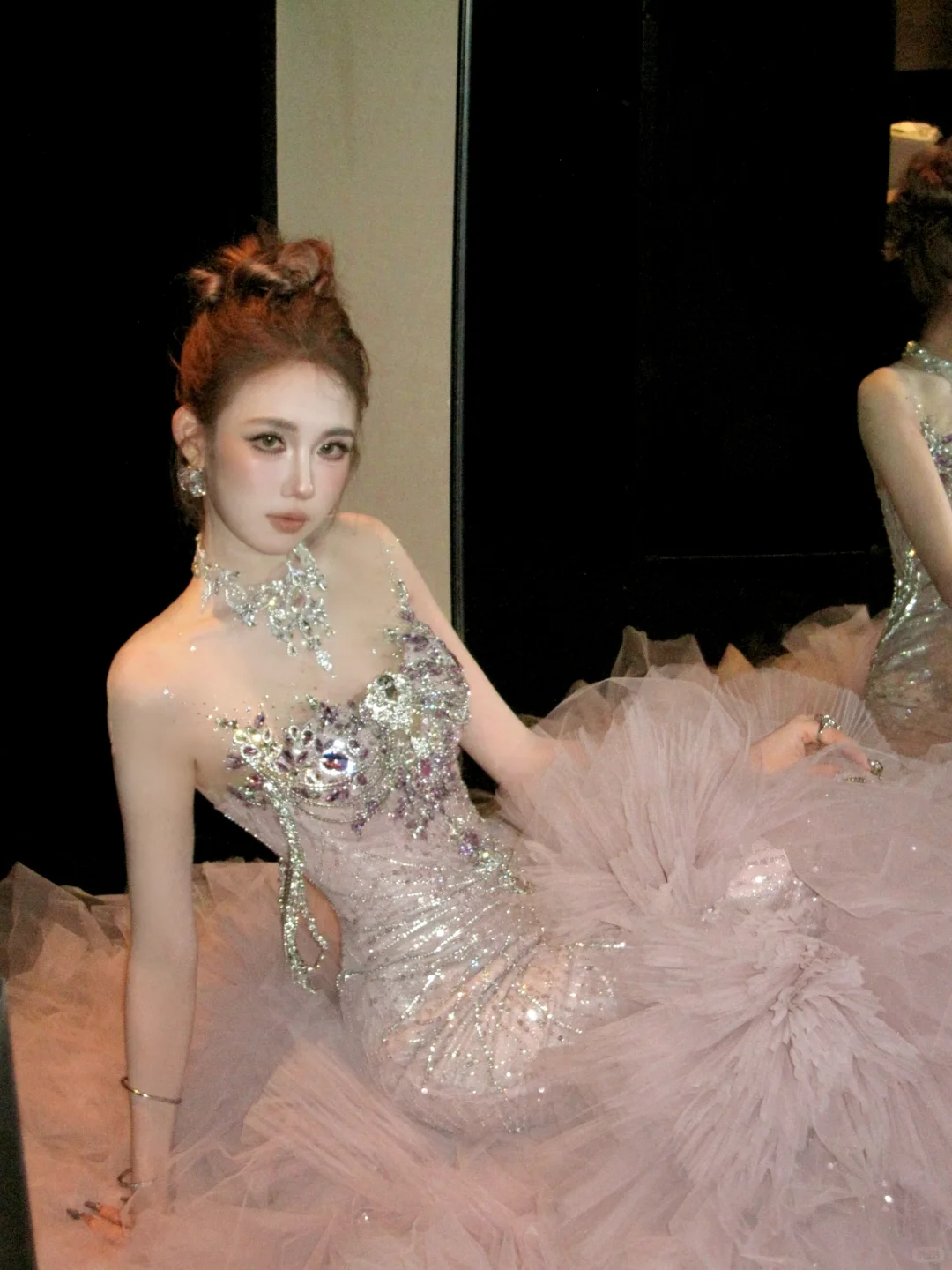 Gorgeous Glittering Pink Beaded Sequin Strapless Mermaid Design Elegant Prom Dress Evening Dress D1717
