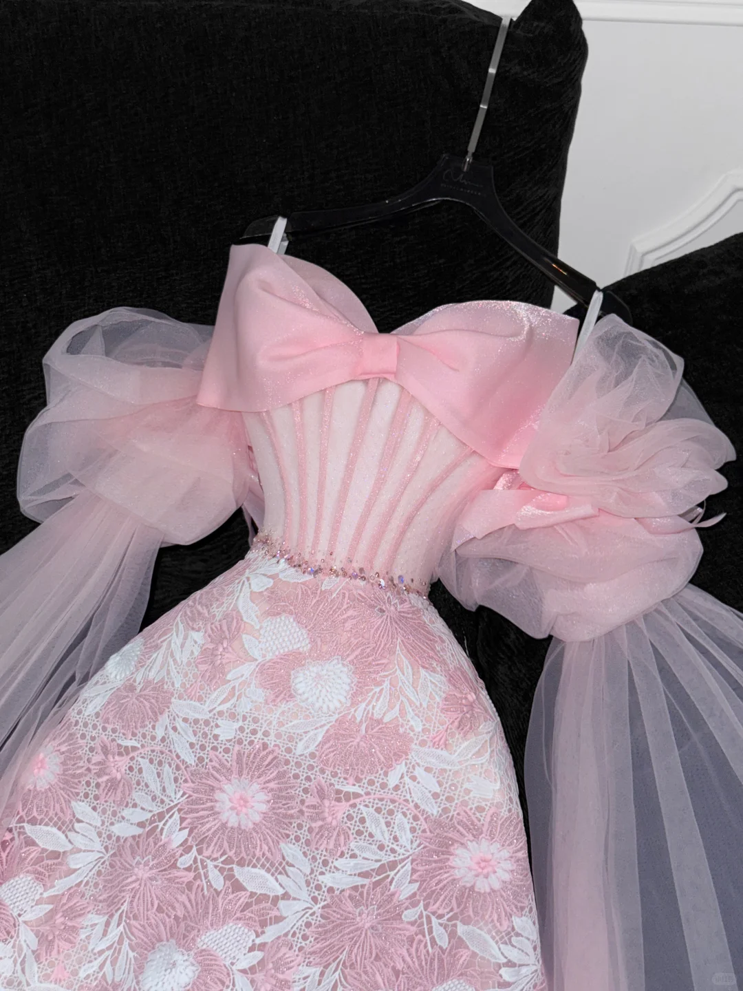 Vintage Pink Applique Bow Design A-Line Prom Dress Evening Dress D1688