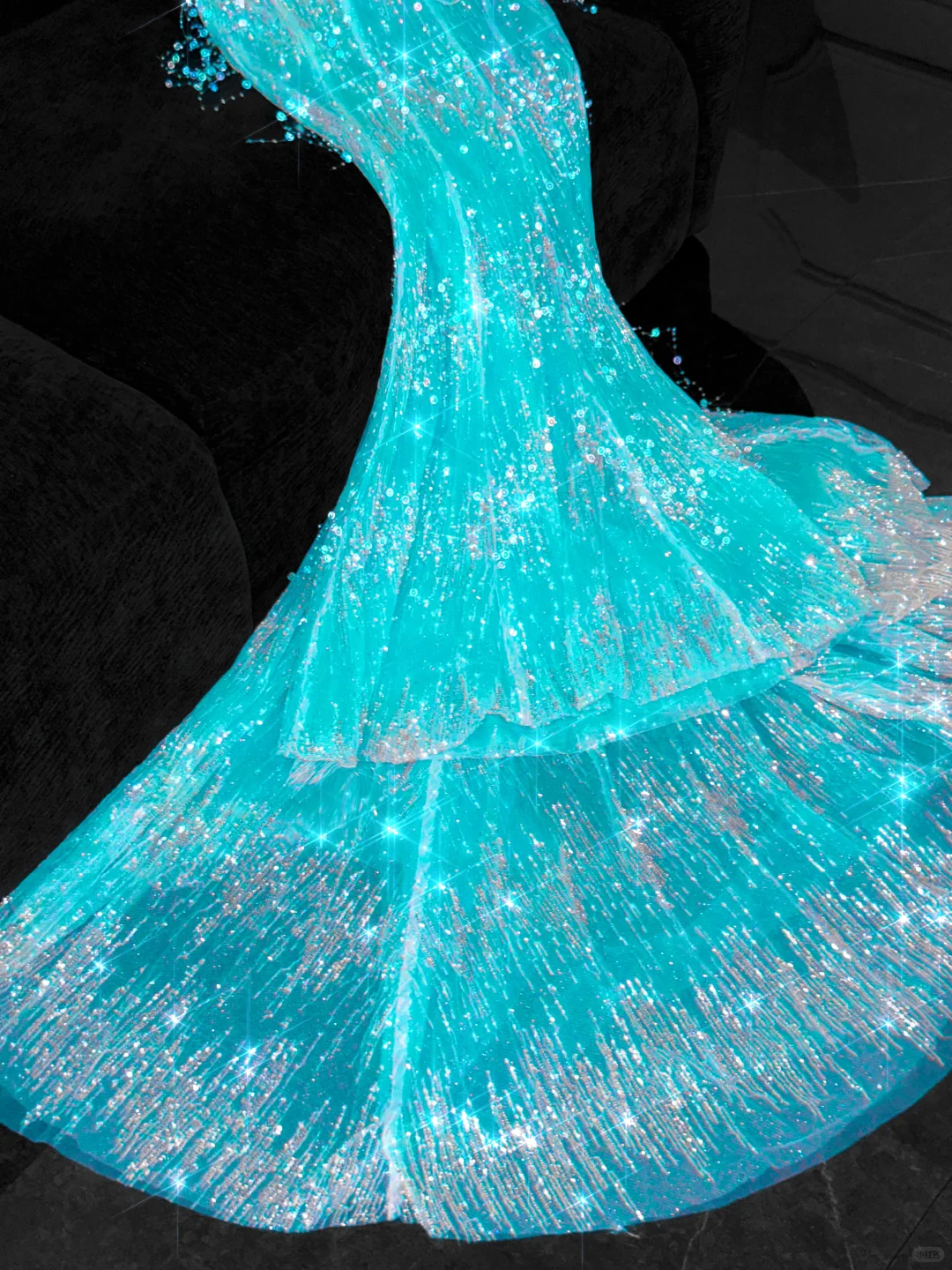 Gorgeous Sparkling Blue Beaded Sequin Mermaid Elegant Chiffon Tulle Evening Dress Prom Dresses D1615