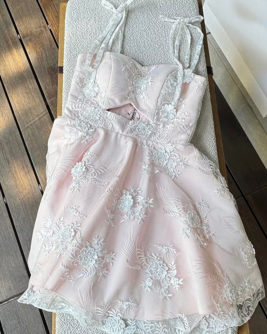 Sweet Pink Sleeveless Sweetheart A Line Short Prom Dress Homecoming Dress with Embroidery D7973