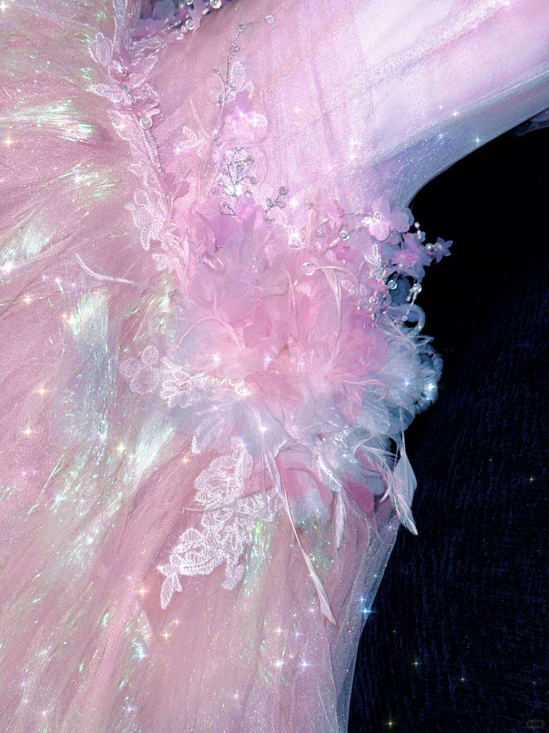Sparkling Elegant Pink A-Line Tiered Prom Dress Evening Dress Ball Gown D1696