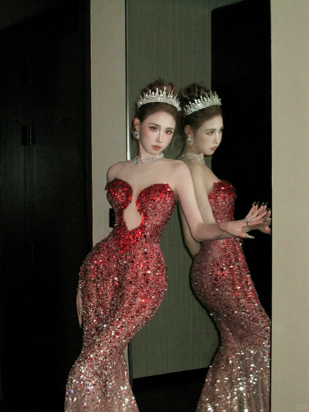 Vintage Gradient Red Sweetheart Strapless Mermaid Design Sexy Prom Dress Evening Dress D1719