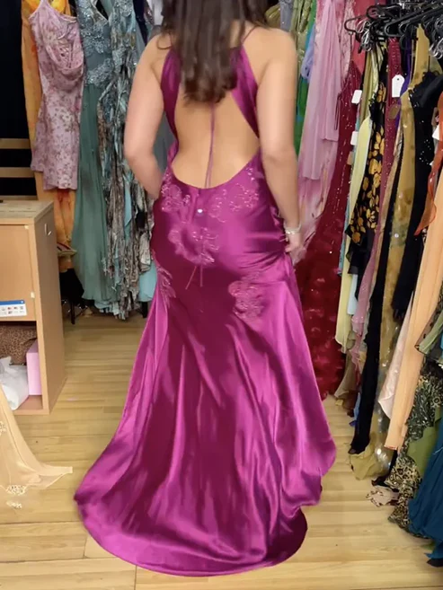 Fuchsia V Neck Sheath Vintage Long Evening Party Dress MD7471