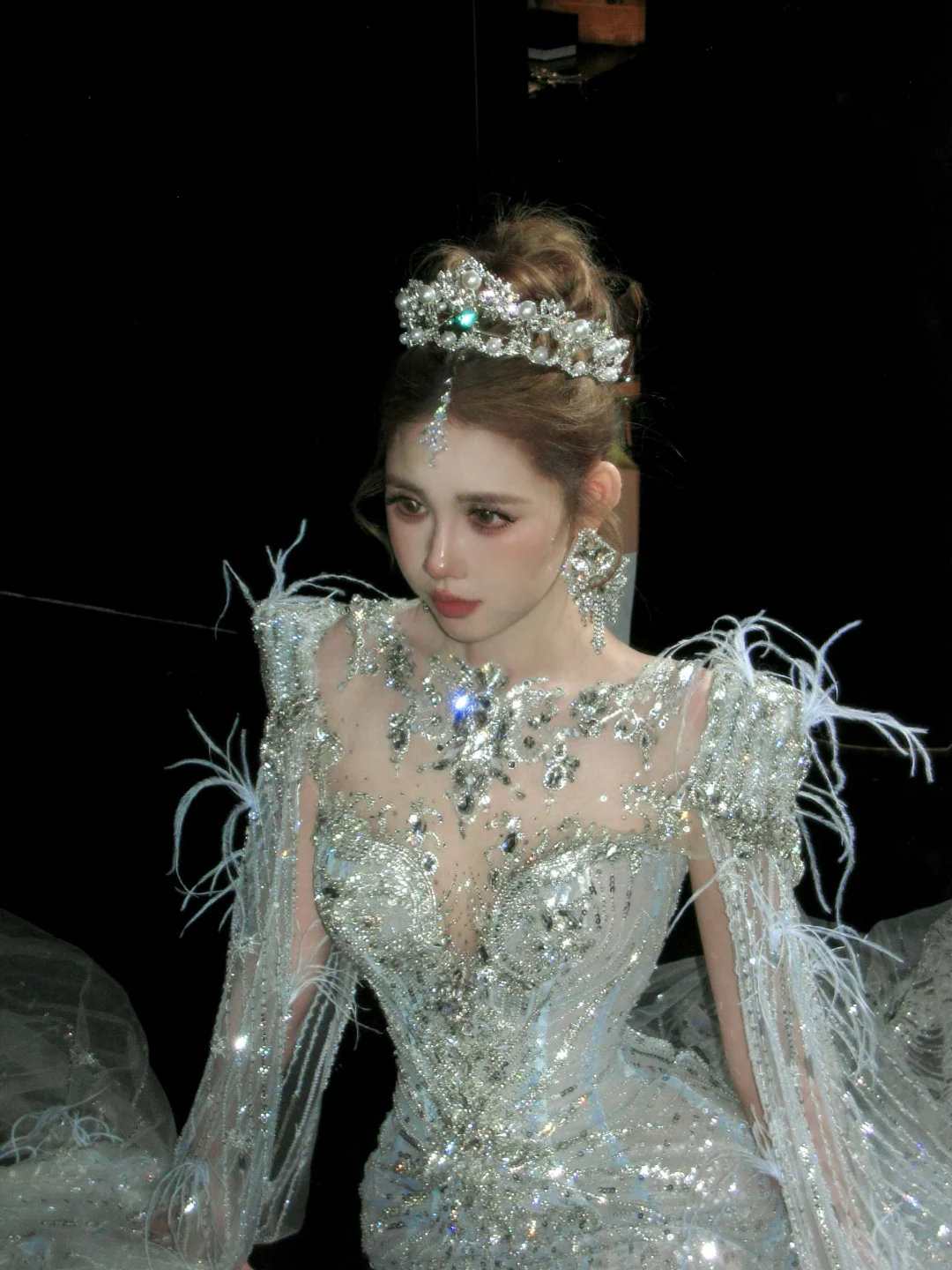 Elegant Glittering Silvery Beaded Sequined Design Mermaid Wedding Dress Prom Dress Evening Dress D1713