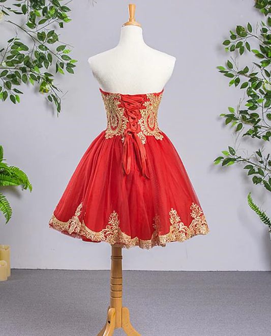 Unique Homecoming Dress Sweetheart Applique Back to School Outfits Party Dress D7667