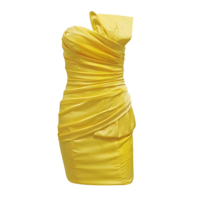 New Homecoming Dress Sweetheart Pleated Yellow Back to School Outfits Party Dress D7565