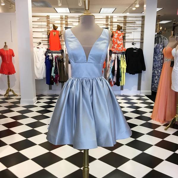Nice Homecoming Dress V Neck Pleated Back to School Outfits Party Dress D7452