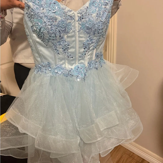 Unique Homecoming Dress Sweetheart Tulle Applique Bead Cascade Back to School Outfits Party Dress D7744