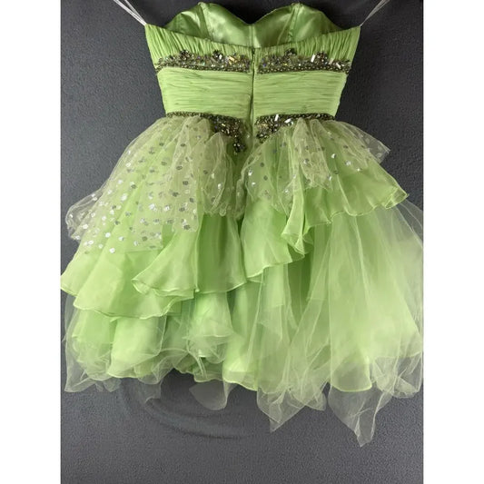 Stunning Homecoming Dress Spaghetti Strap Rinestone Beaded Sequins Tulle Cascade A-Line Back to School Outfits Party Dress D7932