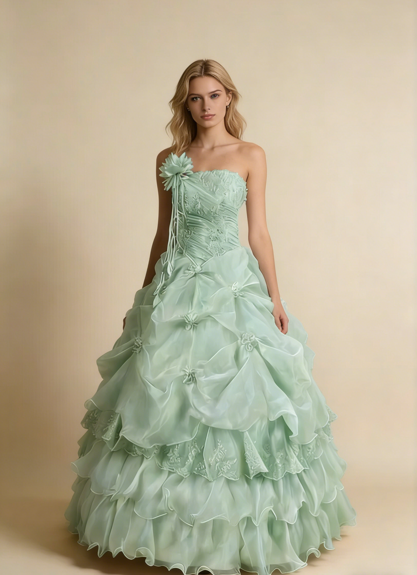 Pretty Prom Dress Strapless Pleated Flower Ball Gown Birthday Party Dress Evening Dress D4141