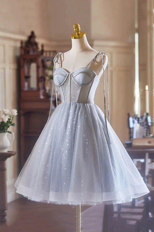 Lovely Homecoming Dress Spaghetti Straps Tulle Short Prom Dress Back to School Outfits Party Dress D6039