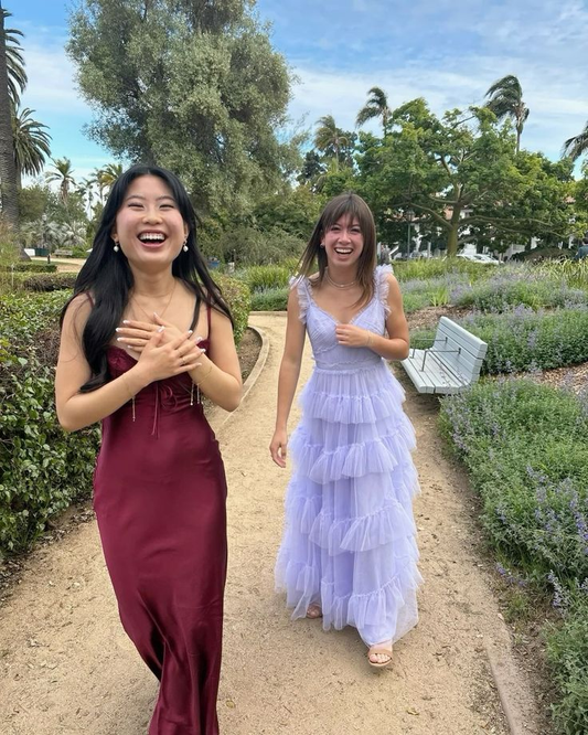 Robe de bal longue en tulle lilas à bretelles et volants, MD7981