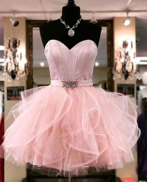 Unique Homecoming Dress Sweetheart Tulle Rinestone Cascade Back to School Outfits Party Dress Birthday Dress D7653