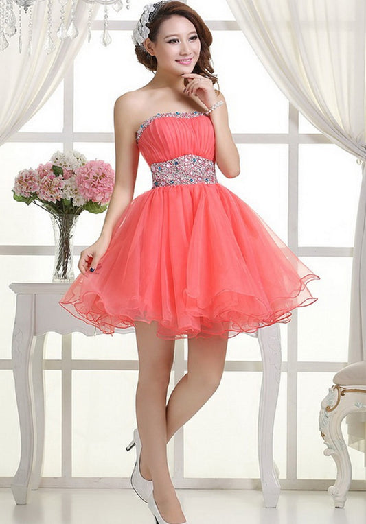 Unique Homecoming Dress Strapless Sequins Rinestone Back to School Outfits Party Dress D7626