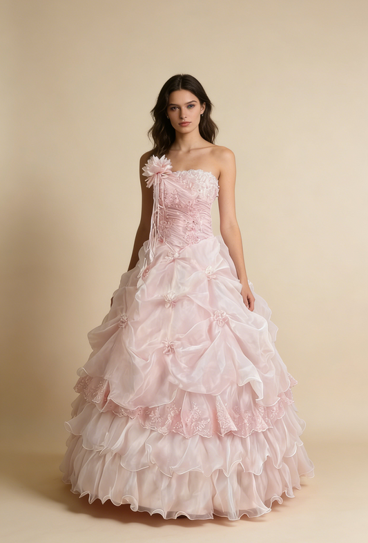 Light pink tulle ball gown model wearing