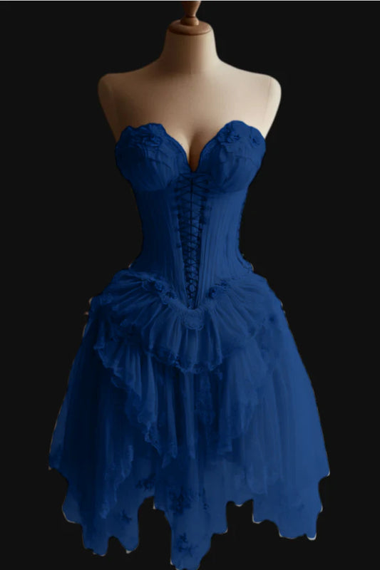 New Homecoming Dress Sweetheart Tulle Flower Applique Cascade Back to School Outfits Party Dress D7562