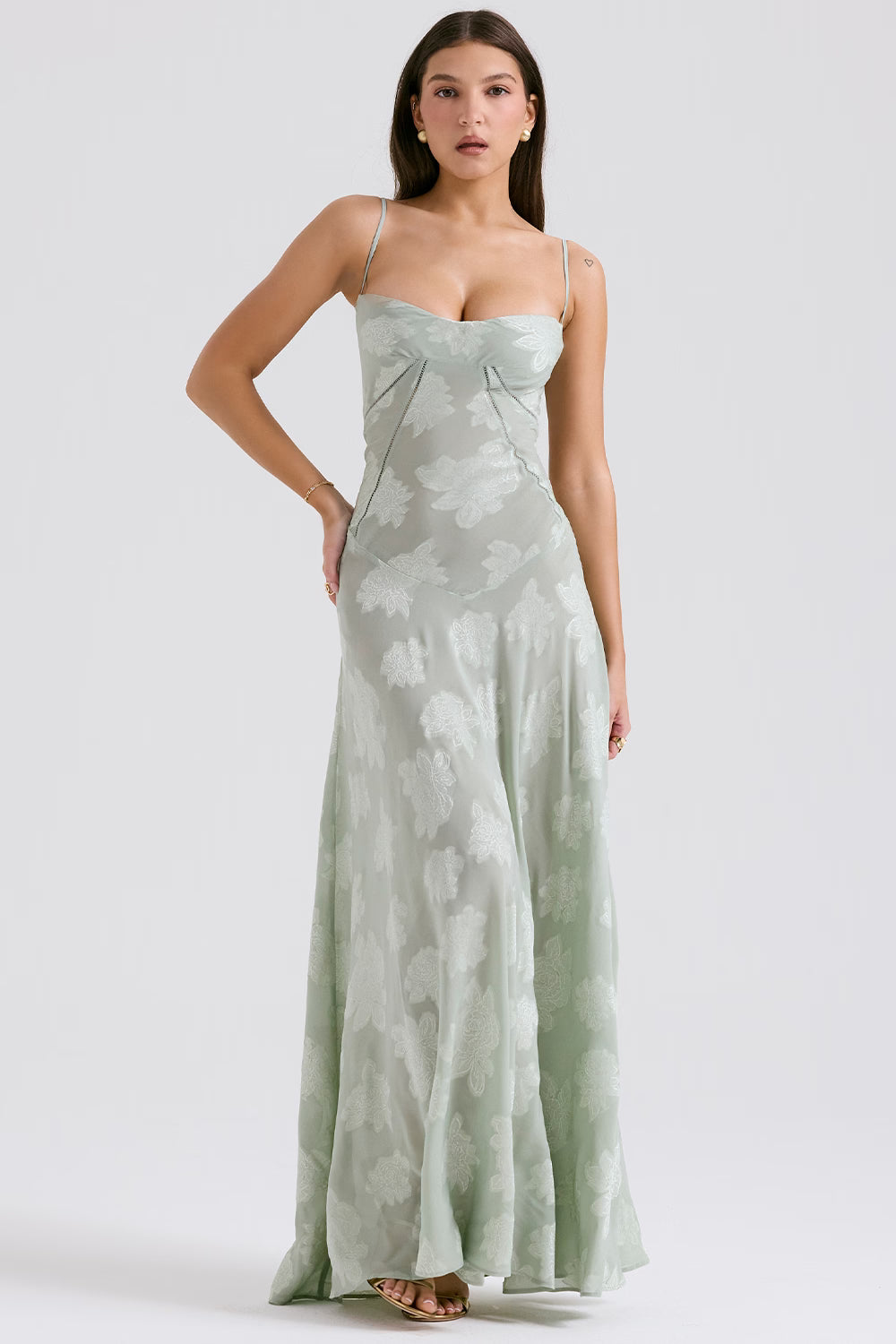 Vintage Floral Jacquard Spaghetti Strap Design Prom Dress Evening Dress D1699