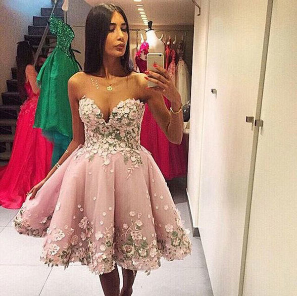 Unique Homecoming Dress Sweetheart Tulle Flower Back to School Outfits Party Dress Birthday Dress D7658