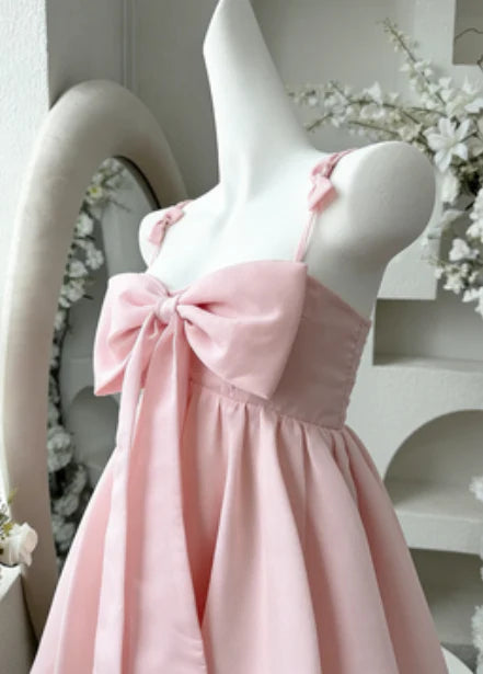 New Homecoming Dress Spaghetti Straps Bow-Knot Back to School Outfits Party Dress D7557