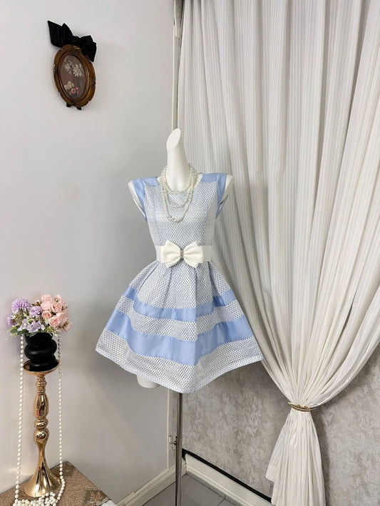 New Homecoming Dress Jewel Bowknot Pleated Back to School Outfits Party Dress D6906