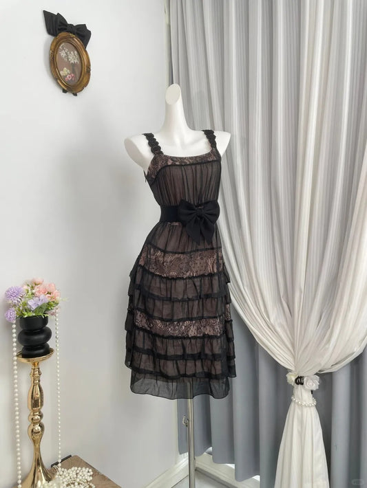 New Homecoming Dress Sheer Sharp Tulle Bowknot Sequins Back to School Outfits Party Dress D6954