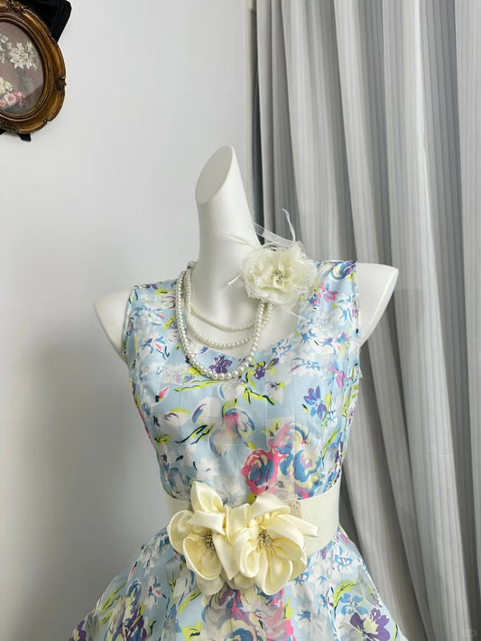 New Homecoming Dress Jewel Pleated Flower Back to School Outfits Party Dress D6936