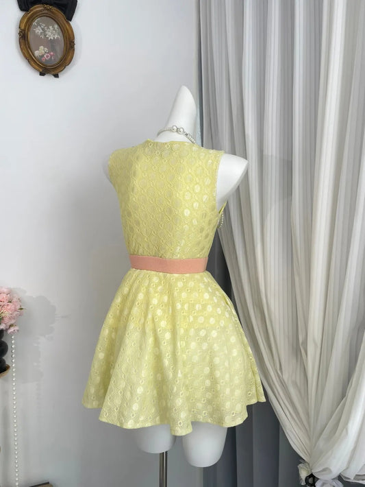 New Homecoming Dress Jewel Bowknot Pleated Back to School Outfits Party Dress D6956