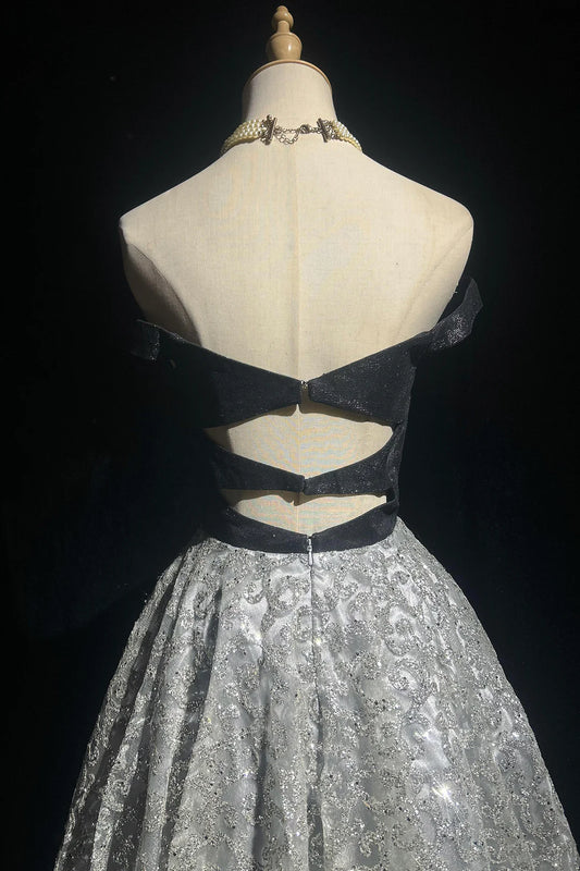 Vintage Homecoming Dress Off-the-Shoulder Sequin Lace Beading Short Prom Dress Back to School Outfits Party Dress D6043