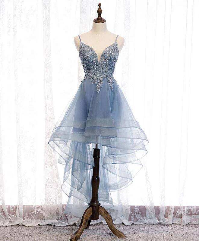 Blue High Low Party Dress with Spaghetti Straps M1004